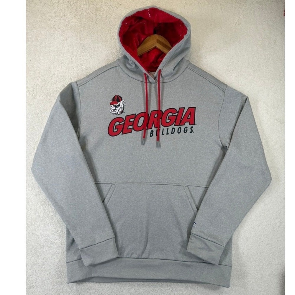 Champion Georgia Bulldogs Hoodie Men's M Gray Red Performance Pullover NCAA UGA